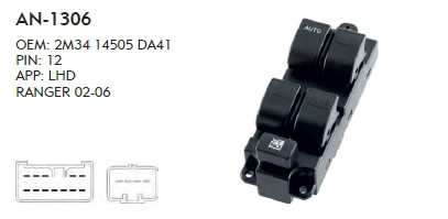 SOL CAM DÜĞME FORD RANGER 2002-2006 DÖRTLÜ  - 12 PIN
