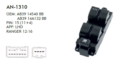 SOL CAM DÜĞME FORD RANGER 2012-2016 DÖRTLÜ  - 15 PIN