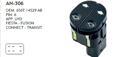 SOL CAM DÜĞME  FORD FIESTA - 6 PIN ( TEK SOKET)
