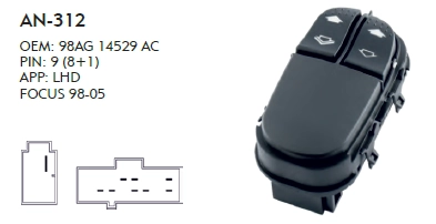 SOL CAM DÜĞME FORD FOCUS 1998-2005 ÇİFT ÖN CAM - 9 PIN