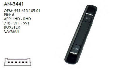 TAVAN AÇMA DÜĞME PORSCHE 912 - NİKELAJ - 6 PIN