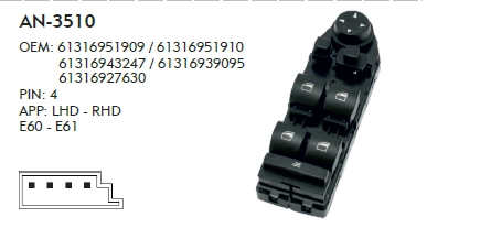 CAM DÜĞME BMW E60 2003-2008 SOL PERDESİZ - KATLANIR