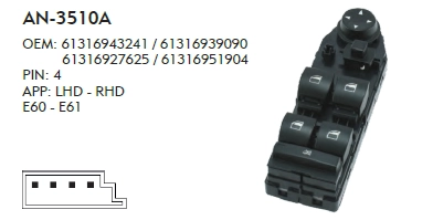 CAM DÜĞME BMW E61 2003-2008 SOL PERDESİZ - KATLANMAZ