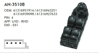 CAM DÜĞME BMW E61 2003-2008 SOL PERDELİ - KATLANMAZ