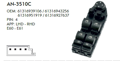 CAM DÜĞME BMW E61 2003-2008 SOL PERDELİ - KATLANIR