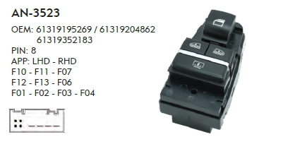 SOL ARKA CAM DÜĞME BMW F01 - PERDELİ - KATLANIR
