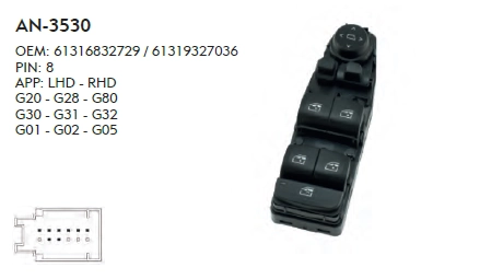 SOL CAM DÜĞME BMW G05 - SİYAH - DÖRTLÜ