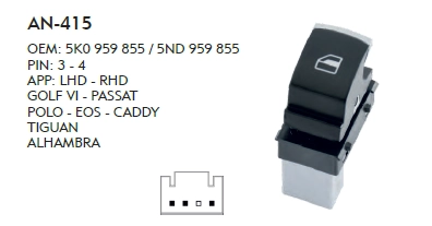 SOL CAM DÜĞME PASSAT B6 TEKLİ KROM