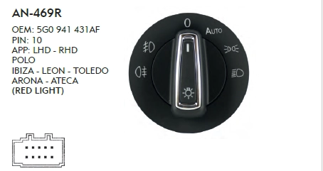 FAR AÇMA KAPAMA DÜĞME TOLEDO AUTO - KROM - KIRMIZI IŞIK