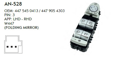 SOL CAM DÜĞME MERCEDES VITO W447 DÖRTLÜ - KATLAMALI