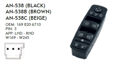 SOL CAM DÜĞME MERCEDES W245 - DÖRTLÜ - KAHVERENGİ
