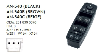 SOL CAM DÜĞME MERCEDES W164 - DÖRTLÜ - SİYAH RENK