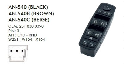 SOL CAM DÜĞME MERCEDES W251 - DÖRTLÜ - BEJ RENK