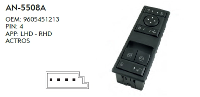 ACTROS POWER WINDOW SWITCH - D.SIDE - FOLDING MIRROR