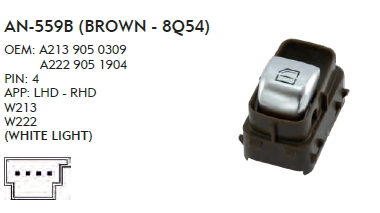 CAM DÜĞME MERCEDES W222 - BEYAZ IŞIK - KAHVERENGİ - 8054 -TEKLİ