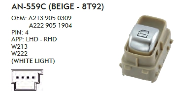 CAM DÜĞME MERCEDES W213 - BEYAZ IŞIK - BEJ - 8T92 - TEKLİ