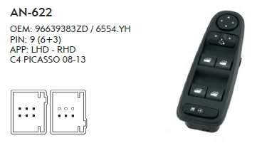 SOL CAM DÜĞME CITROEN PICASSO 2008-2013 - DÖRTLÜ