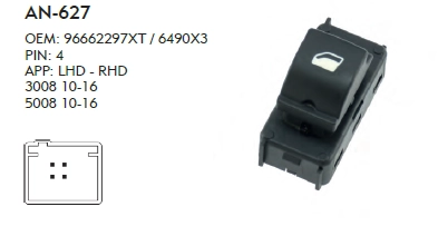 CAM DÜĞME PEUGEOT 3008 - 2010-2016 TEKLİ ÇERÇEVESİZ
