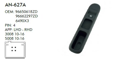 SAĞ CAM DÜĞME PEUGEOT 3008 - 2010-2016 TEKLİ ÇERÇEVESİZ