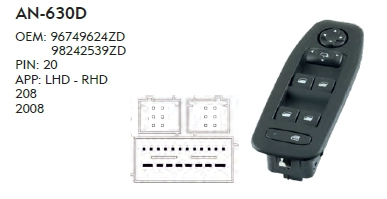 SOL CAM DÜĞME PEUGEOT 3008- 2010 -2016 DÖRTLÜ - ÇERÇEVELİ