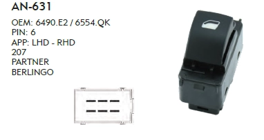 SAĞ CAM DÜĞME CITROEN BERLINGO - 6 PIN