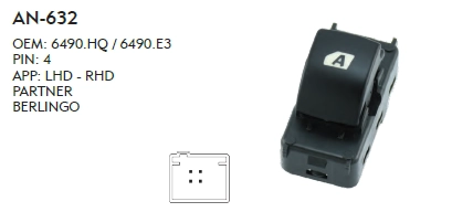 SOL CAM DÜĞME PEUGEOT PARTNER TEPEE AUTO - 4 PIN