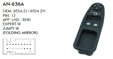 SOL CAM DÜĞME PEUGEOT EXPERT 3 ÇİFTLİ - KATLAMALI