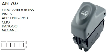 CAM DÜĞME RENAULT CLIO - 5 PIN - GRİ