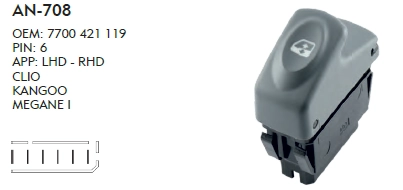 CAM DÜĞME RENAULT CLIO - 6 PIN - GRİ