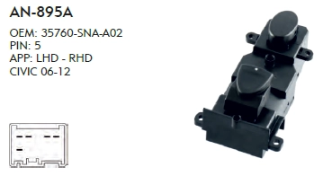 SAĞ ÖN CAM DÜĞME HONDA CIVIC  2006-2010 TEKLİ